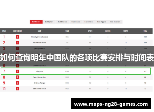如何查询明年中国队的各项比赛安排与时间表 如何查询明年中国队的各项比赛安排与时间表